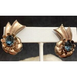 Vintage Sterling Silver 925 Blue Rhinestone Screw Back Earrings 10g 1.25'' Tall‎